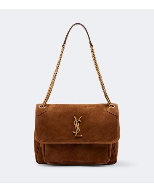 Saint Laurent Brown Niki Medium Suede Shoulder Bag