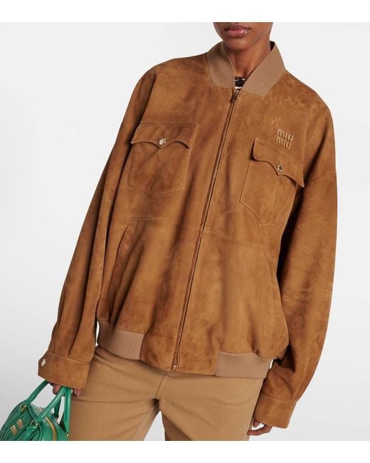 Veste En Daim A Logo Miu Miu en coloris Brown