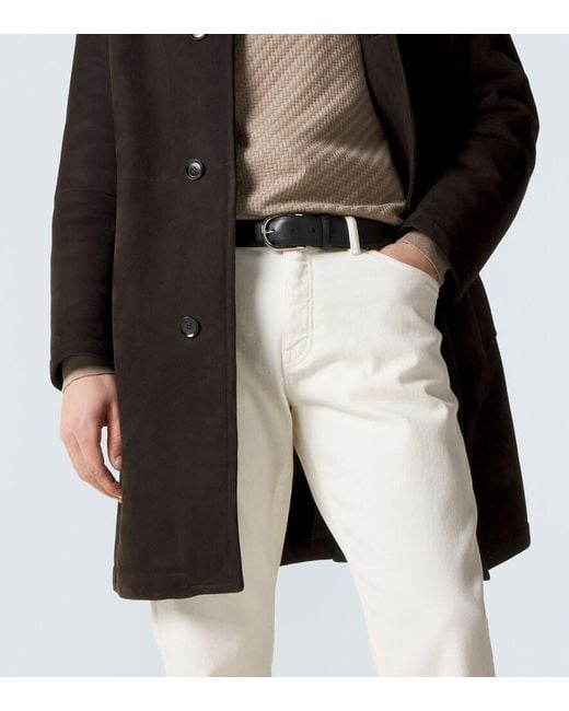 Brioni Black Shearling-Lined Suede Coat for men