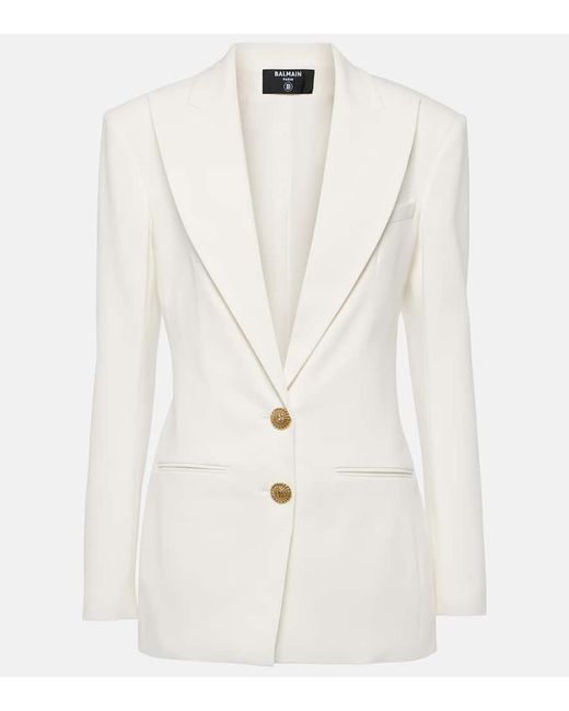 Blazer En Crêpe 2-Button À Simple Boutonnage Balmain en coloris White
