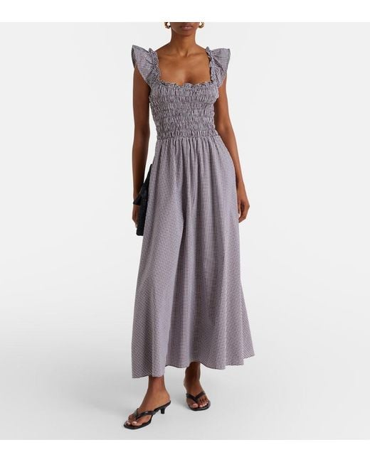 Faithfull The Brand Purple Eudora Gingham Cotton-Blend Maxi Dress