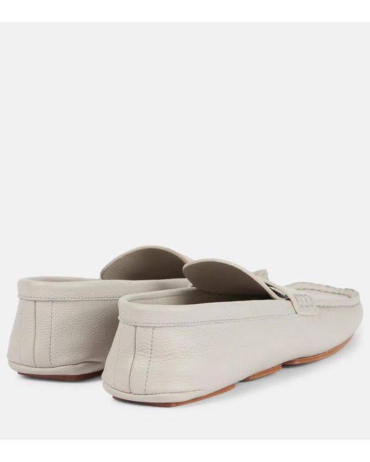 Khaite White Billy Pebbled Leather Loafers