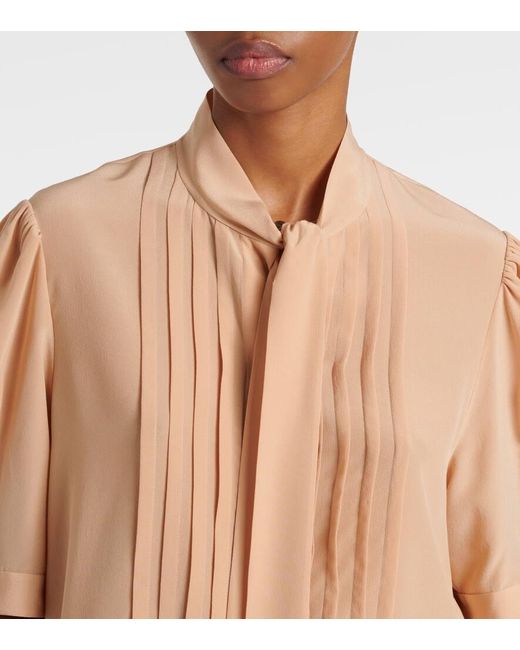 Blusa De Crepe De China De Seda Con Lazo Chloé de color Natural