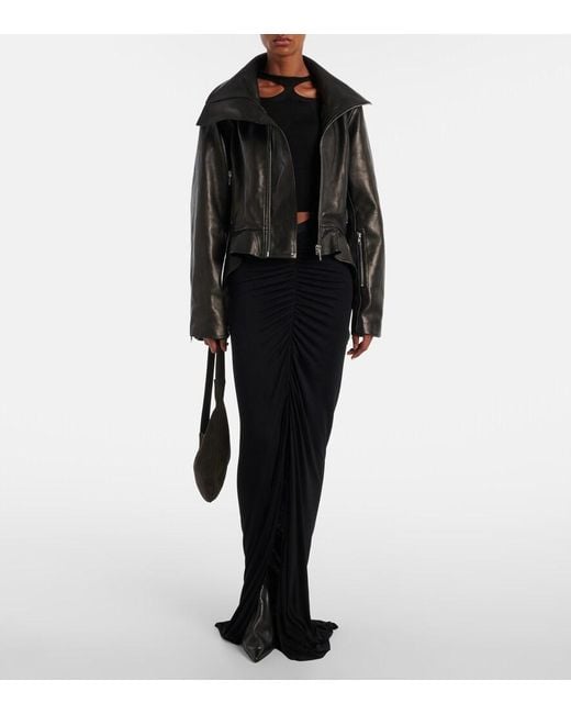 Rick Owens Black Asymmetric Leather Jacket