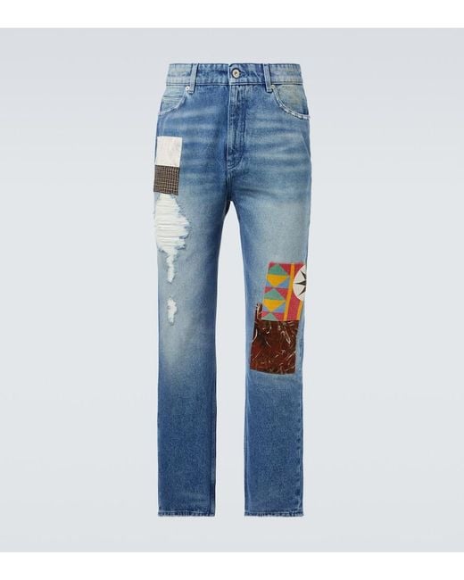 Loewe Blue Patchwork Straight Jeans for men