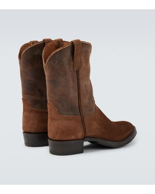 RRL Brown Suede And Leather Cowboy Boots for men
