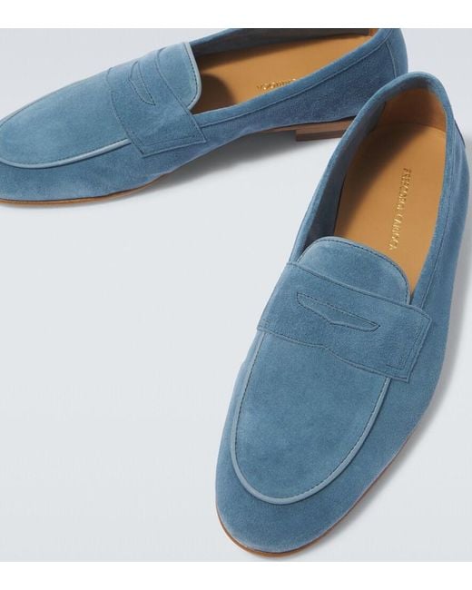 Frescobol Carioca Blue Leme Suede Penny Loafers for men