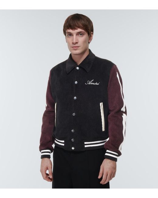 Amiri Black Corduroy Bones Varsity Jacket for men
