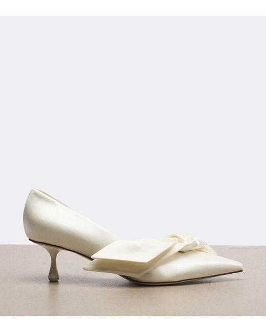 Jimmy Choo White Issy Bow-Detail Satin Pumps