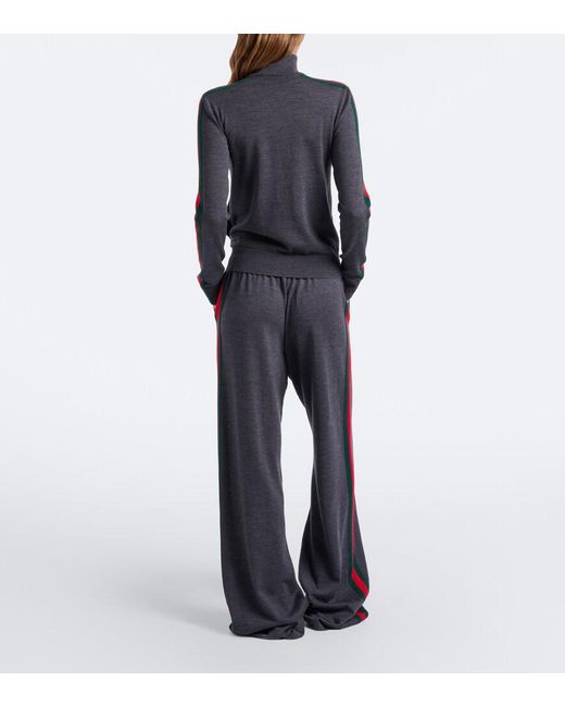 Gucci Gray Wool-Blend Wide-Leg Pants