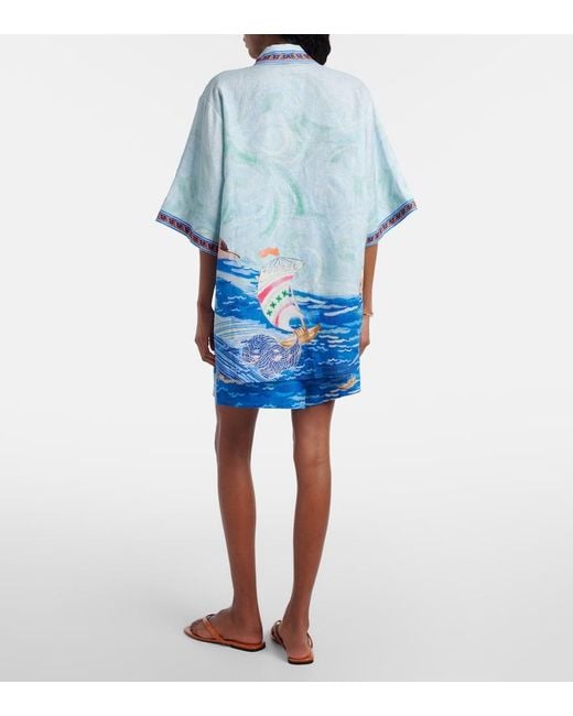 ALÉMAIS Blue Printed Linen Shorts