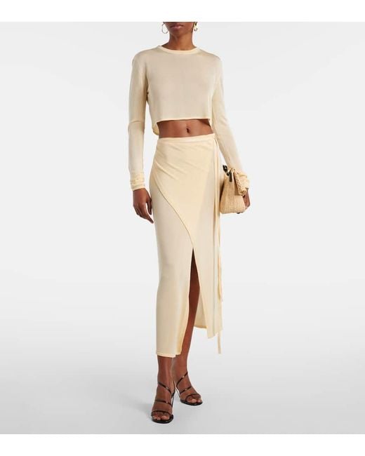 Frankie Shop Natural Alsen Knitted Sheer Wrap Skirt