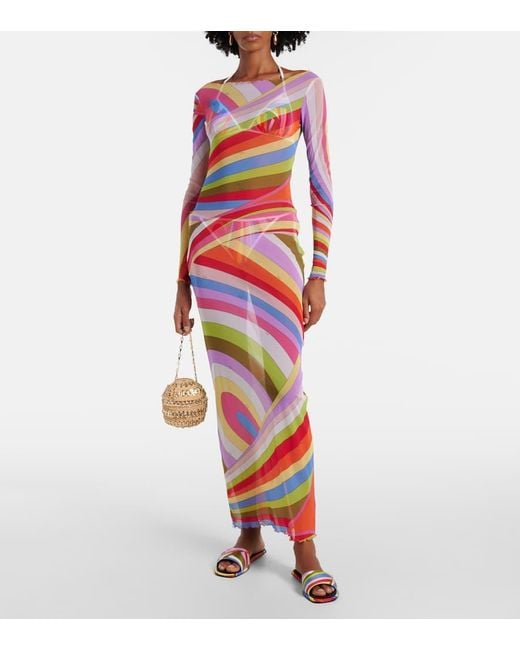PUCCI プッチ ワンピース Iride sheer tulle maxi dress986961 Iride-Print Tulle Dress – PUCCI Online Store