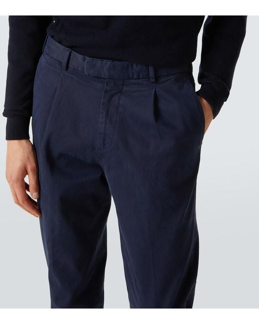 Thom Sweeney Blue Cotton Straight Pants for men