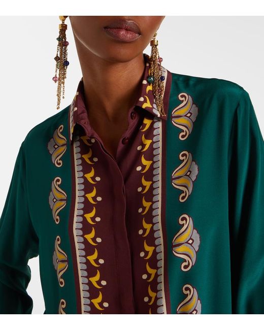 Etro Green Bedrucktes Oversize-Hemd Aus Seide