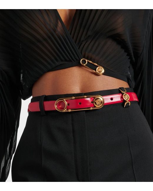Versace Red Guertel Medusa Safety Pin Aus Leder