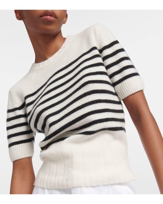 Khaite White Luphia Striped Cashmere Sweater