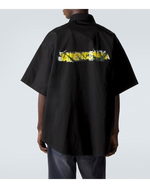 Balenciaga Black Logo Cotton Twill Shirt for men