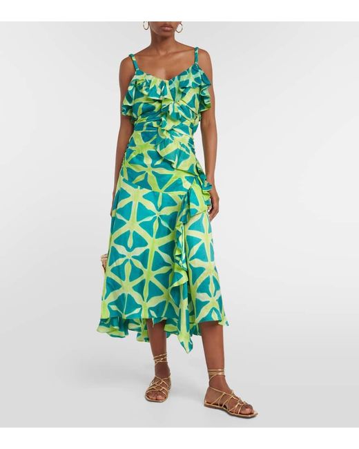 Ulla Johnson Green Bedrucktes Midikleid Zoya Aus Seide
