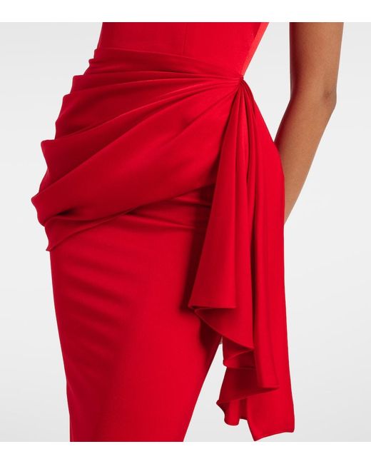 Alex Perry Red Draped Crepe Satin Gown