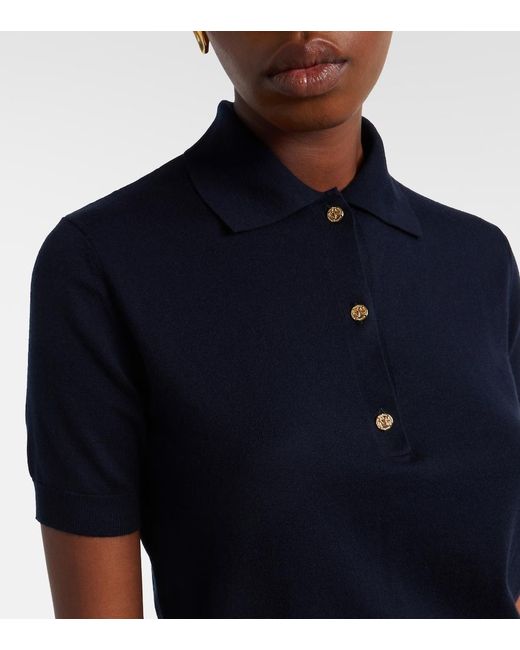 Max Mara Blue Cotton, Silk, And Cashmere Polo Sweater