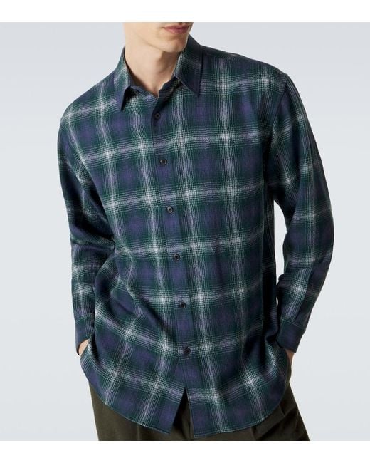Auralee Blue Checked Wool Shirt for men