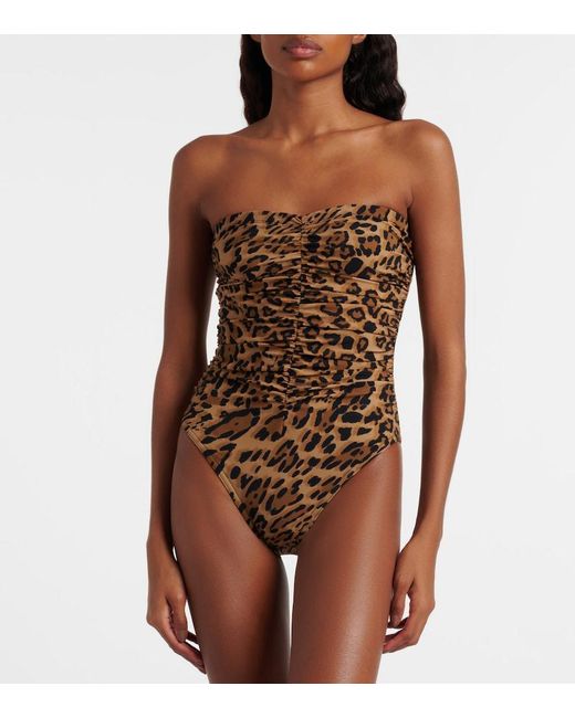 Karla Colletto Brown Leopard-Print Ruched Strapless Swimsuit