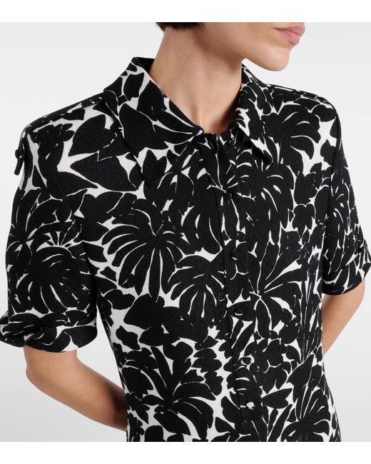 Saint Laurent Black Floral Jersey Shirt Dress