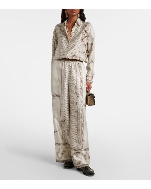 Max Mara Natural Grado Printed Silk Satin Shirt