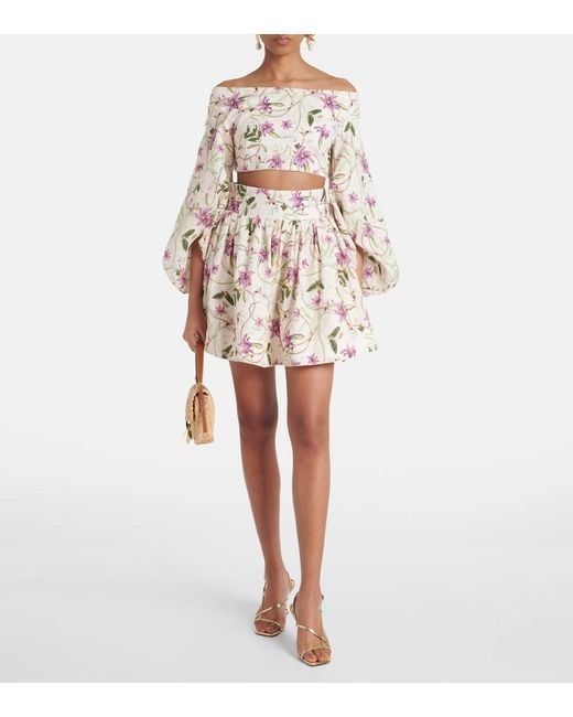Agua Bendita Natural Floral Linen Miniskirt