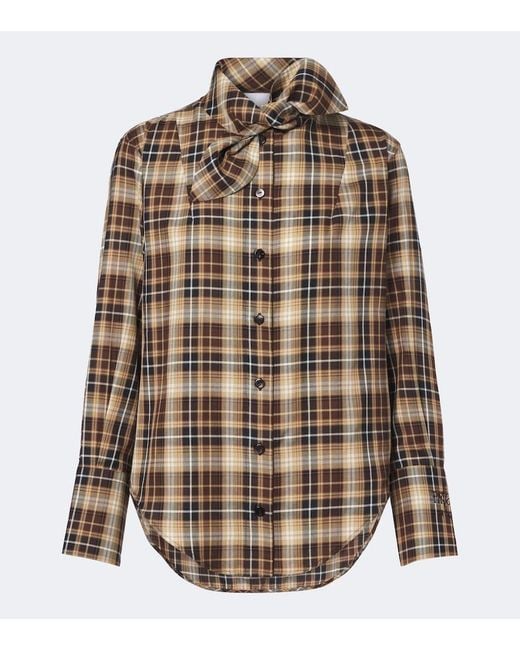 Patou Brown Bow-Detail Checked Cotton Shirt