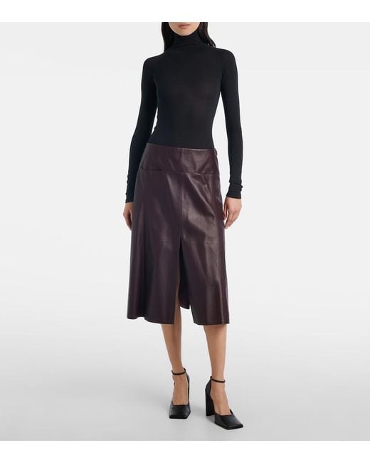 Alaïa Purple Low-Rise Leather Midi Skirt