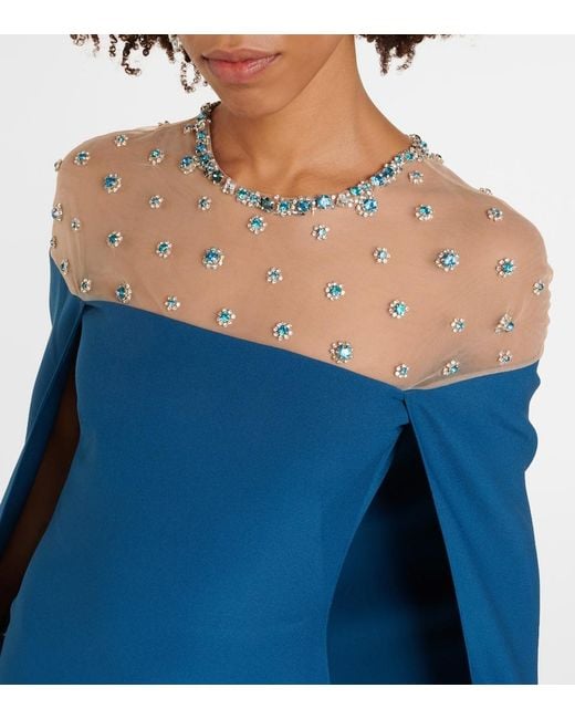 Safiyaa Blue Ambere Embroidered Cape-Detail Gown