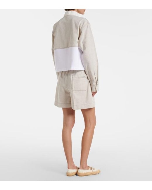 Prada White Cotton And Linen Chambray Shorts