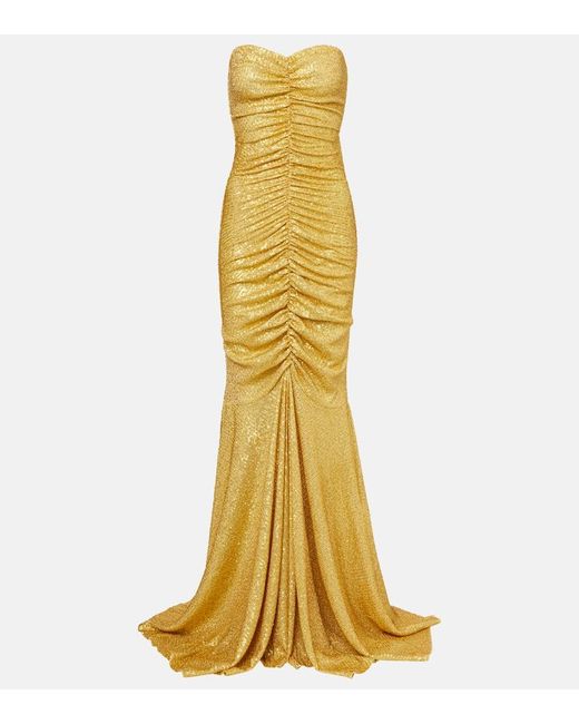Norma Kamali Yellow Verzierte Robe Mit Pailletten