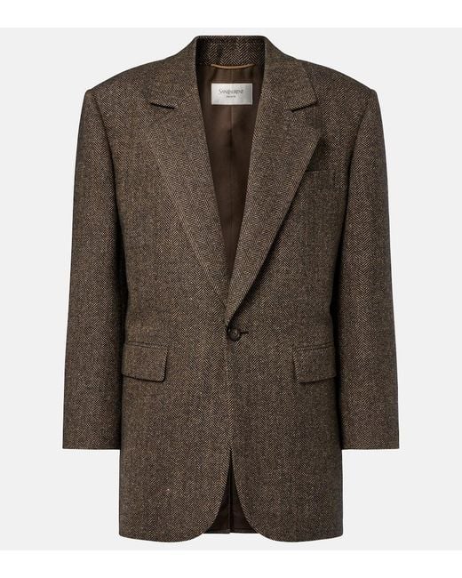 Saint Laurent Brown Herringbone Wool-Blend Blazer