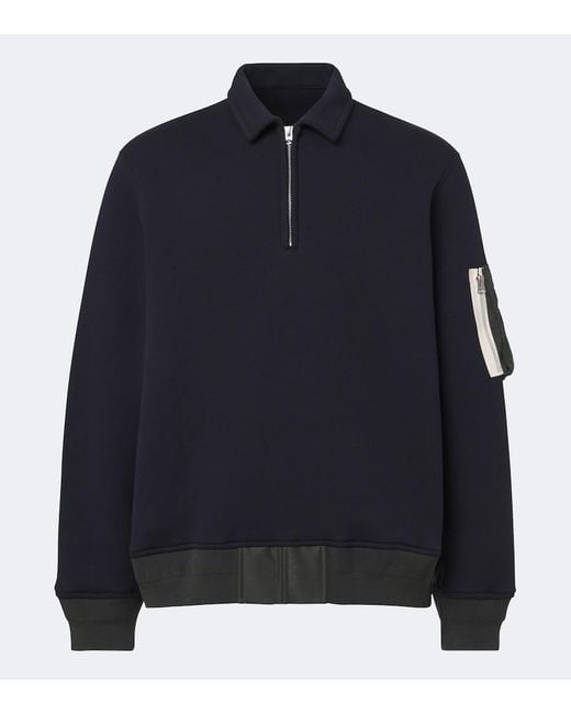 Sacai Blue Cotton-Blend Polo Sweatshirt for men