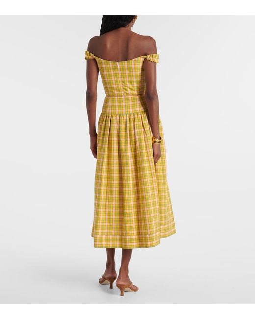 Markarian Yellow Giorgia Checked Cotton Midi Dress