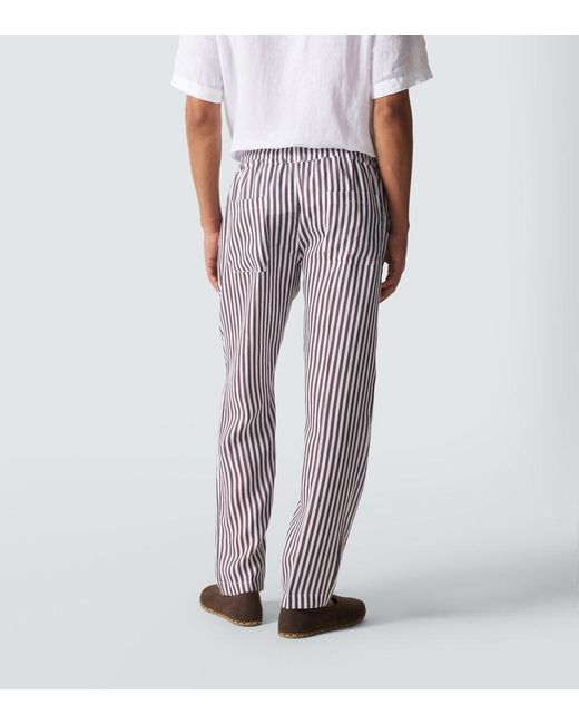 Fedeli Purple Striped Linen Straight Pants for men