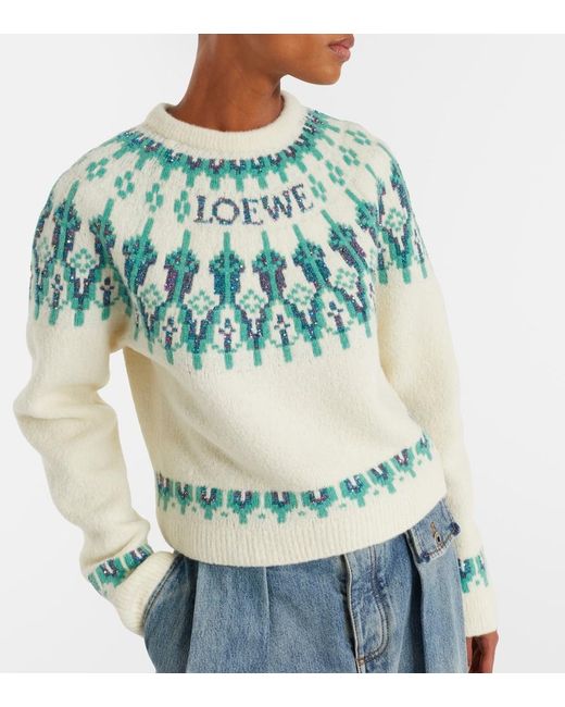 Loewe Green Fair Isle Sequined Wool-Blend Sweater