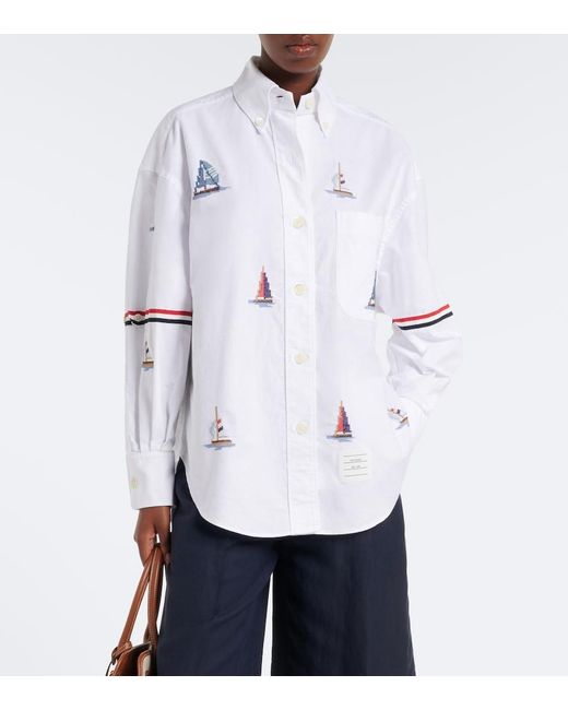 Camisa De Algodon Estampada Thom Browne de color White