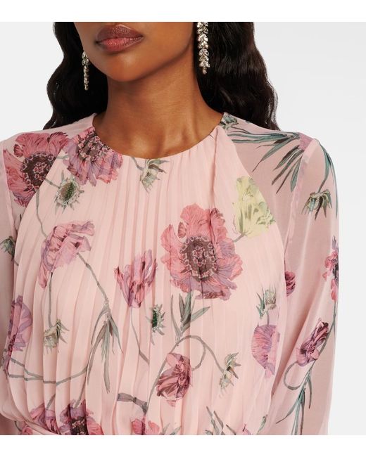 Erdem Red Floral Pleated Voile Gown
