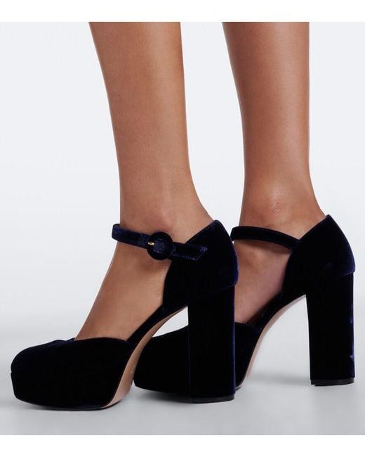 Gianvito Rossi Blue Velvet Platform Pumps