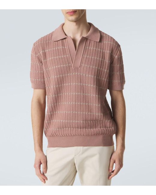 Brioni Pink Embroidered Cotton And Linen Polo Shirt for men