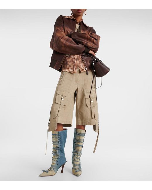 Acne Blue Bitten Denim Knee-High Boots