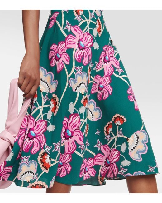 Diane von Furstenberg Green Anaba Floral Crepe Midi Dress