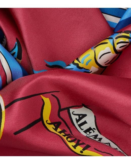 ALÉMAIS Red Printed Silk Twill Scarf