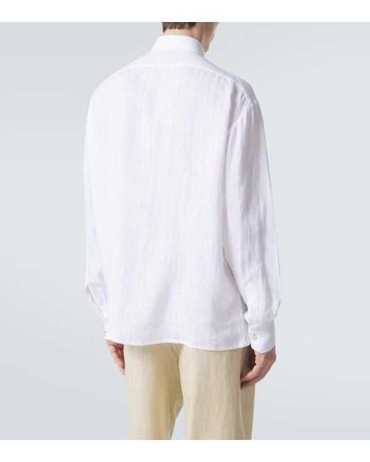 Kiton White Dorian Bow-Detail Linen Shirt for men