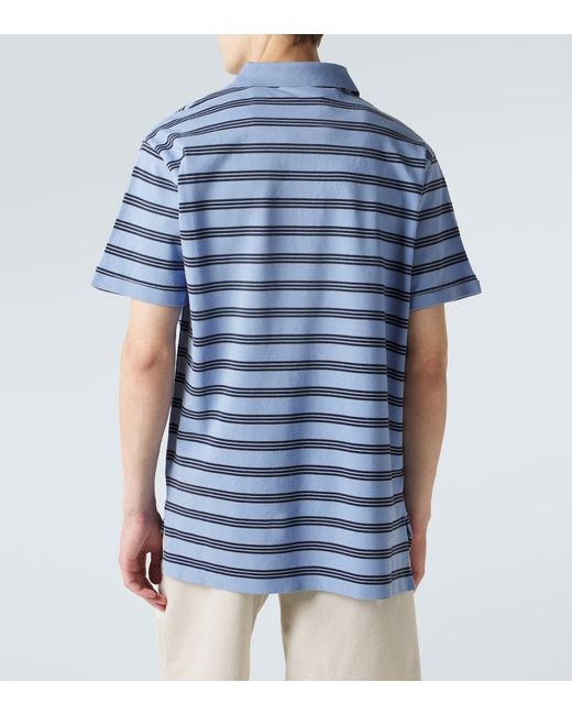 Prada Blue Striped Cotton Pique Polo Shirt for men