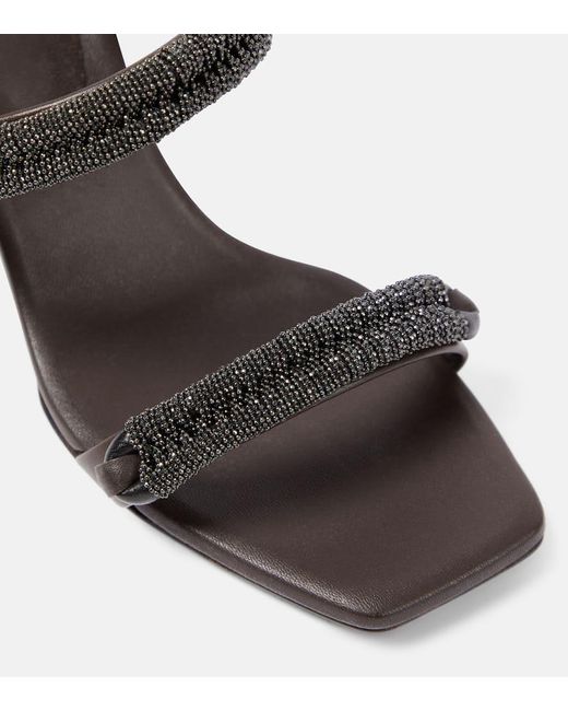 Brunello Cucinelli Brown Verzierte Wedge-Sandalen aus Leder